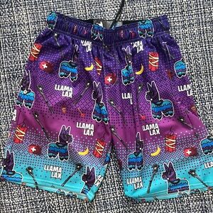 Lacrosse Unlimited Llama Lax Kids Purple and Blue Shorts